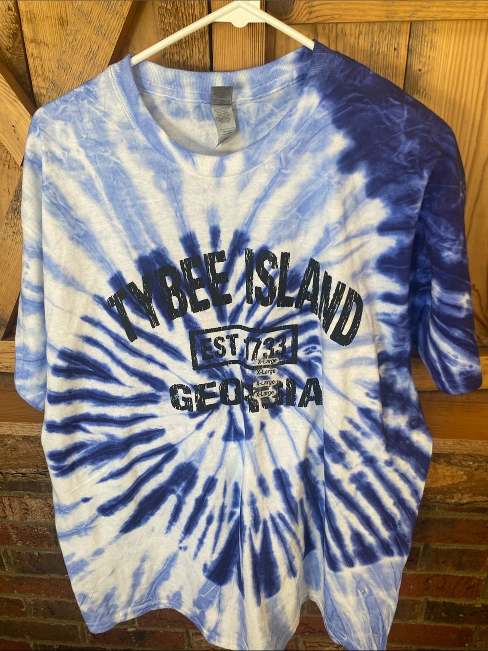 Gildan Tybee Island Georgia Tie-Dye Men’s Tee - Blue & White XL NWT